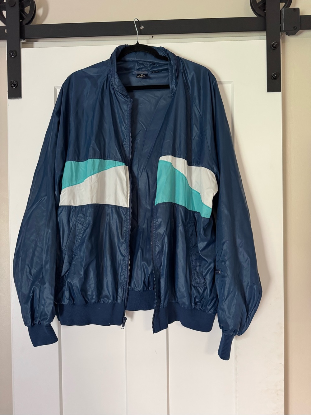 Navy Duckster Colorblock Windbreaker Jacket with Teal & White Panels
